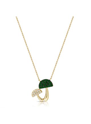 0.39CT EMERALD AND DIAMOND MUSHROOM PENDANT NECKLACE