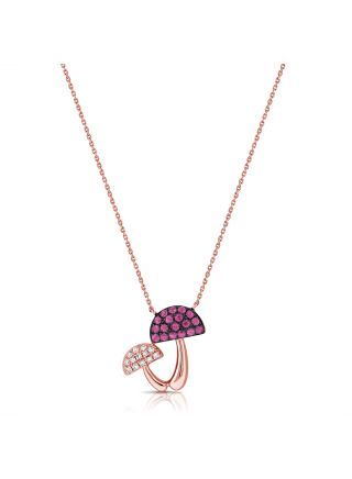 0.39CT PINK SAPPHIRE AND DIAMOND MUSHROOM PENDANT NECKLACE