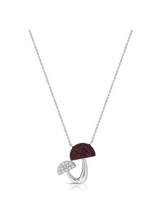 0.39CT RUBY AND DIAMOND MUSHROOM PENDANT NECKLACE