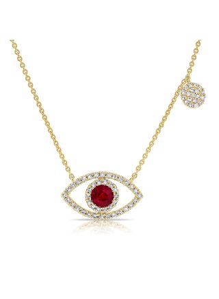 .45CT RUBY AND DIAMOND EVIL EYE PENDANT NECKLACE