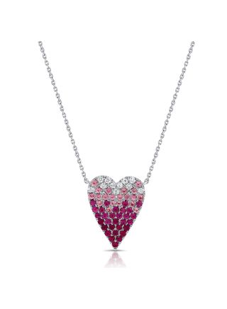 1.49CT PINK SAPPHIRE AND DIAMOND HEART PENDANT NECKLACE