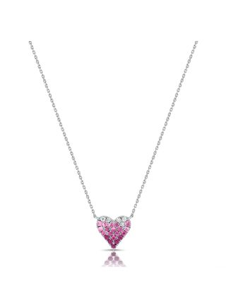 0.44CT PINK SAPPHIRE AND DIAMOND HEART PENDANT NECKLACE