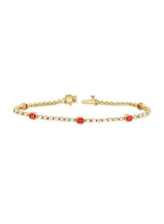 3.82CT RUBY AND ROUND DIAMOND TENNIS BRACELET
