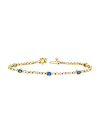 3.82CT SAPPHIRE AND ROUND DIAMOND TENNIS BRACELET