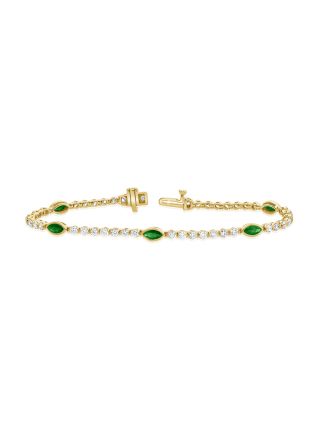 3.40CT EMERALD AND ROUND DIAMOND TENNIS BRACELET