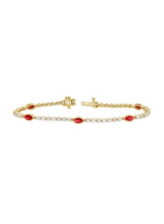 3.45CT RUBY AND ROUND DIAMOND TENNIS BRACELET