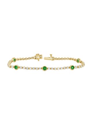 4.42CT EMERALD AND ROUND DIAMOND BEZEL SET TENNIS BRACELET