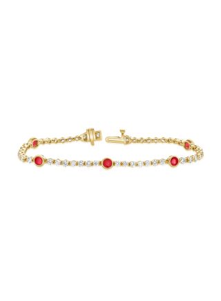 4.42CT RUBY AND ROUND DIAMOND BEZEL SET TENNIS BRACELET