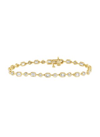 2.94CT EMERALD SHAPE AND ROUND SHAPE DIAMOND BEZEL TENNIS BRACELET