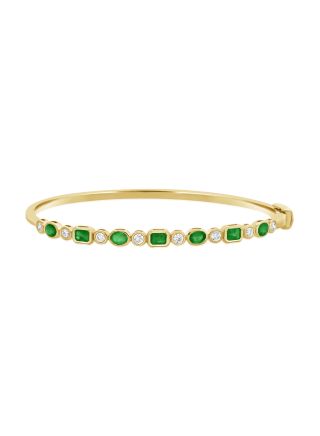 1.83CT EMERALD AND ROUND DIAMOND BEZEL SET BANGLE