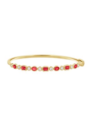 2.13CT ALTERNATING RUBY AND ROUND DIAMOND BEZEL SET BANGLE