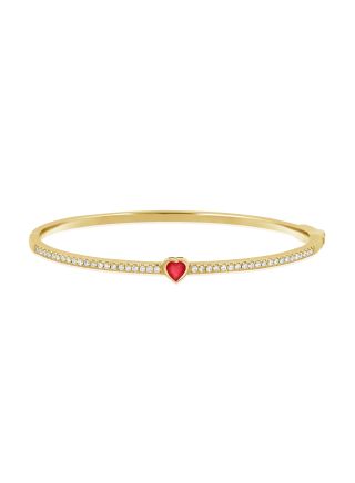 0.72CT RUBY AND ROUND DIAMOND HEART BEZEL BANGLE