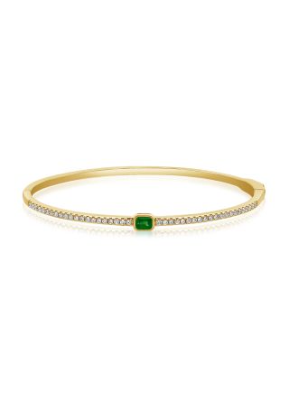 0.75CT EMERALD AND ROUND DIAMOND BANGLE