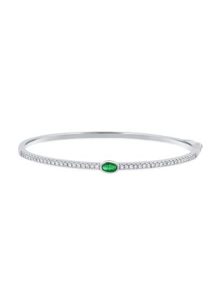 0.81CT EMERALD AND ROUND DIAMOND BANGLE