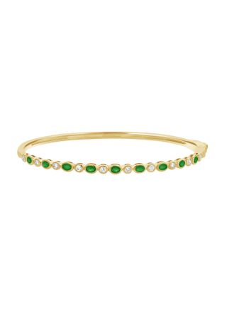 0.89CT ALTERNATING EMERALD AND ROUND DIAMOND BEZEL BANGLE