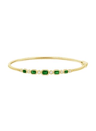 0.82CT EMERALD AND ROUND DIAMOND BEZEL SET BANGLE