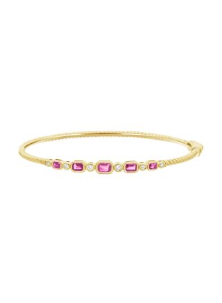 0.80CT PINK SAPPHIRE AND ROUND DIAMOND BEZEL SET BANGLE