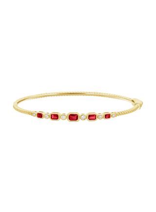 0.99CT RUBY AND ROUND DIAMOND BEZEL SET BANGLE