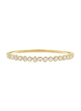 2.5CT EMERALD SHAPE, HEART SHAPE, OVAL SHAPE AND ROUND DIAMOND BEZEL BANGLE