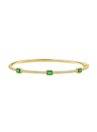 1.14CT EMERALD AND ROUND DIAMOND BANGLE