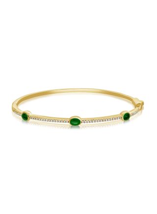 1.04CT EMERALD AND ROUND DIAMOND BEZEL SET BANGLE