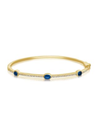 1.04CT SAPPHIRE AND ROUND DIAMOND BEZEL SET BANGLE
