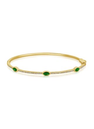 0.86CT EMERALD AND ROUND DIAMOND BEZEL SET BANGLE