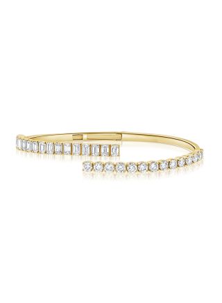 4.01CT EMERALD AND ROUND SHAPE DIAMOND CUFF BANGLE