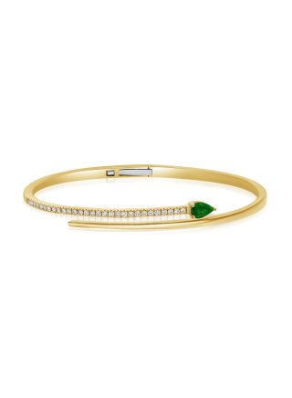 0.90CT EMERALD AND ROUND DIAMOND CUFF BANGLE
