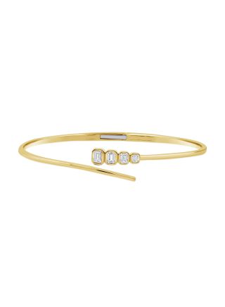 0.62CT EMERALD SHAPE DIAMOND BEZEL SET CUFF BANGLE