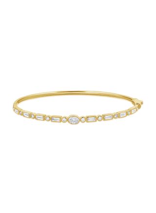 1.42CT OVAL SHAPE, BAGUETTES AND ROUND DIAMOND BEZEL SET BANGLE