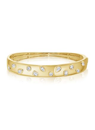 1.53CT EMERALD SHAPE, MARQUISE SHAPE, PEAR SHAPE AND ROUND DIAMOND BEZEL SET BANGLE