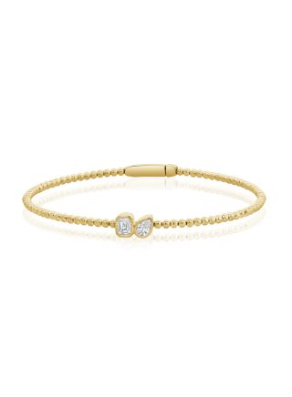 0.41CT EMERALD SHAPE AND PEAR SHAPE DIAMOND BEZEL SET BALL BANGLE