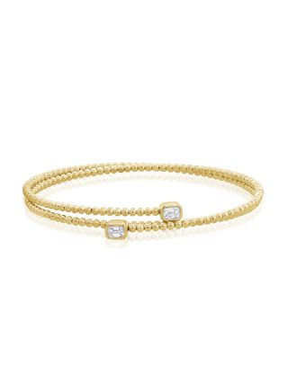 0.40CT EMERALD SHAPE DIAMOND BEZEL SET BALL CUFF BANGLE
