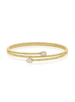 0.42CT EMERALD SHAPE AND PEAR SHAPE DIAMOND BEZEL SET BALL CUFF BANGLE