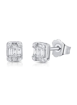 .20CT BAGUETTES AND ROUND DIAMOND STUD EARRINGS