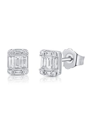 .39CT BAGUETTES AND ROUND DIAMOND STUD EARRINGS