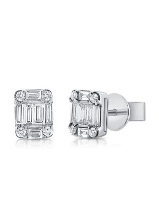 .54CT BAGUETTES AND ROUND DIAMOND STUD EARRINGS