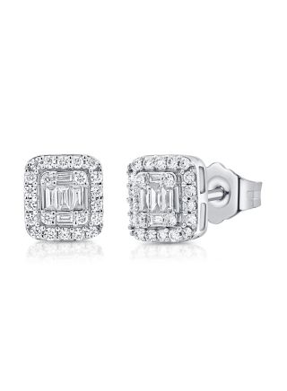 .44CT BAGUETTES AND ROUND DIAMOND STUD EARRINGS