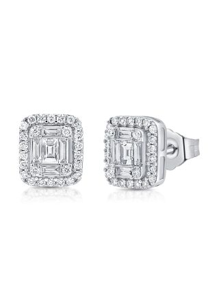 .60CT BAGUETTES AND ROUND DIAMOND STUD EARRINGS
