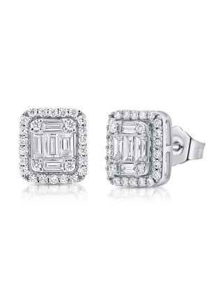 .97CT BAGUETTES AND ROUND DIAMOND STUD EARRINGS