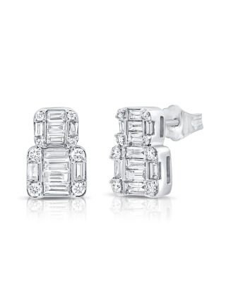 .93CT BAGUETTES AND ROUND DIAMOND STUD EARRINGS