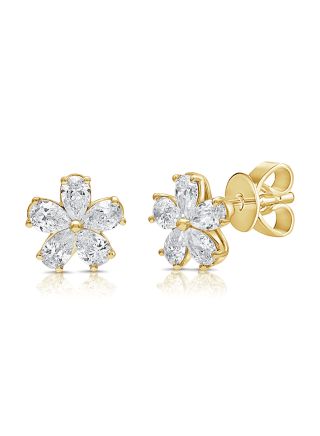 1.10CT PEAR SHAPE DIAMOND FLOWER STUD EARRINGS