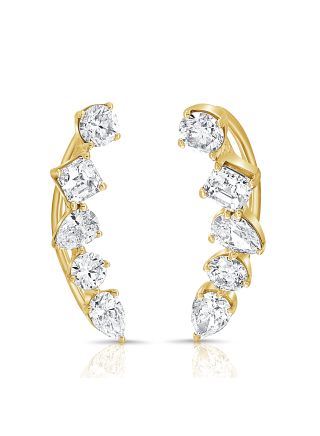 1.43CT PEAR, ASSCHER CUT AND ROUND SHAPE DIAMOND CLIMBER EARRINGS