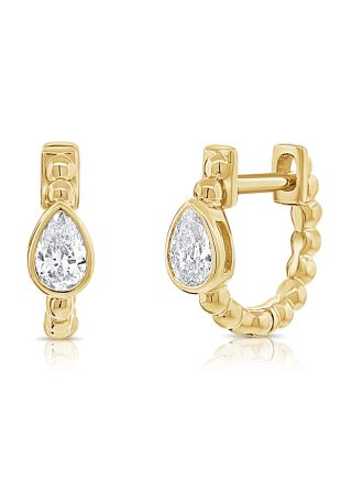 0.30CT PEAR SHAPE DIAMOND BEZEL SET SOLITAIRE BALL HUGGIE EARRINGS