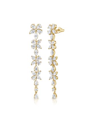 4.57CT MARQUISE, PEAR AND ROUND SHAPE DIAMOND FLOWER DANGLE EARRINGS