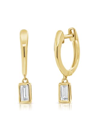 .30 BAGUETTE DIAMOND SOLITAIRE BEZEL SET HUGGIE EARRINGS