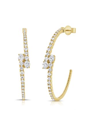 2.04CT OVAL SHAPE AND ROUND DIAMOND HOOP EARRINGS