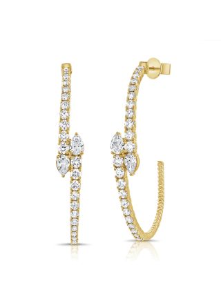2CT PEAR SHAPE AND ROUND DIAMOND HOOP EARRINGS