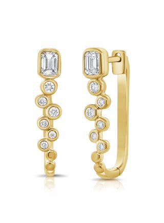 0.78CT EMERALD SHAPE AND ROUND DIAMOND HOOP EARRINGS